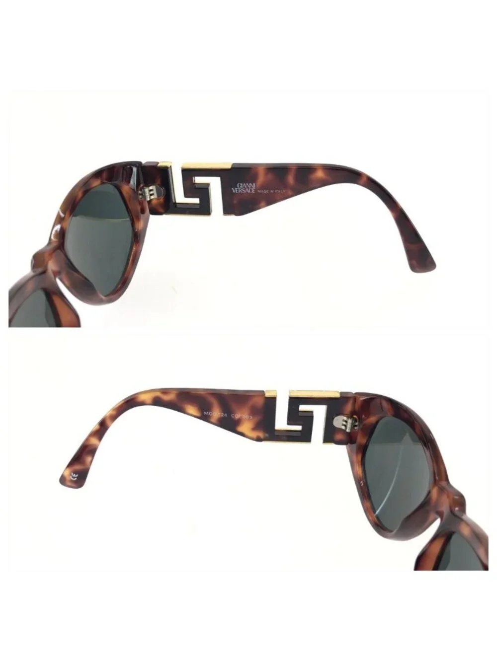 Versace Vintage Greca Havana Brown Gold Acetate Metal Mod Sunglasses Eyewear